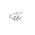 Leaf and Pearl Look Adjustable Open Rings in Two Finishes view 5