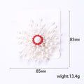 White Pearl Beaded Burst Brooch With Red Crystal Center view 5