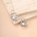 Silver Pearl Look Geometric Delicate Small Huggie Earrings view 3