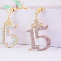 Crowned Number 15 Rhinestone Keychain With Gold Tone Metal view 7