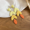 Woven Leaf Drop Earrings in Pink and Yellow Fashion Jewelry view 7