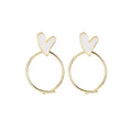 White Heart Gold Tone Open Round Statement Stud Earrings view 5