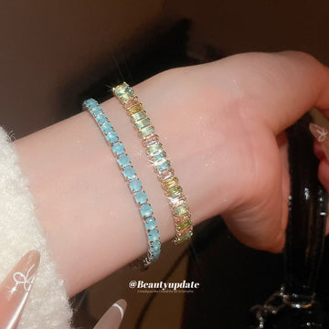 Gold Multicolor Baguette Crystal Adjustable Slider Bracelet