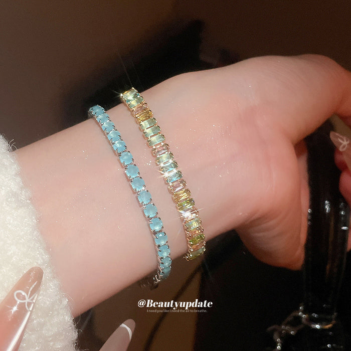 Gold Multicolor Baguette Crystal Adjustable Slider Bracelet