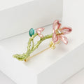 Slender Stem Enamel Flower Brooch in Pink and Purple view 3