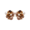 Gold Tone Brown And Pearl Beaded Cluster Stud Earrings view 5