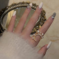 Silver Tone Crescent Moon Ring With Pearl Like Drops And Stars view 3