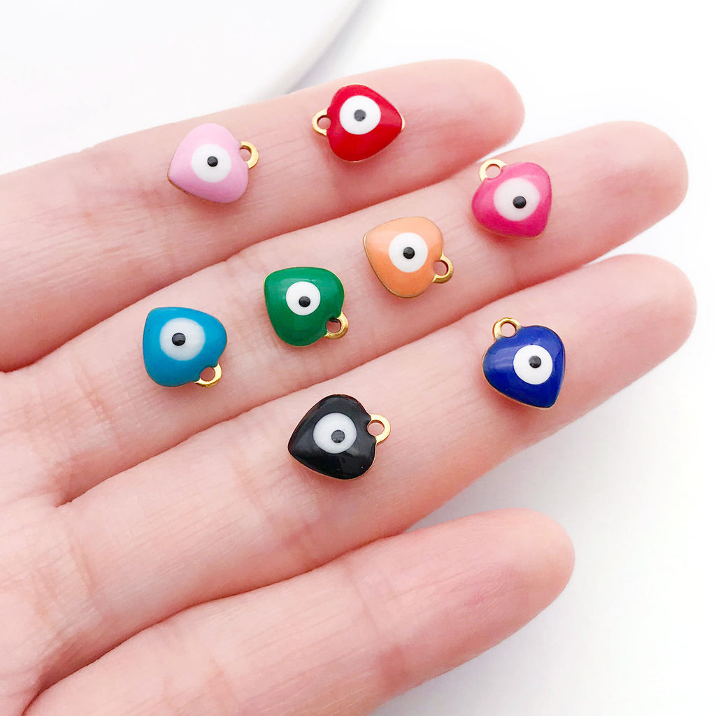 Stainless Steel Heart Evil Eye Charm Pendant for Earrings and Necklace DIY Jewelry