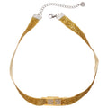 Gold Mesh Choker Necklace With Three Square Crystal Panels view 5