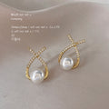 Gold X Cross Pearl Teardrop Stud Earrings Crystal Pair view 4