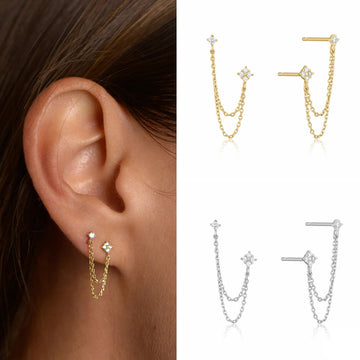 Double-Chain Floral Stud Earrings In Five Color Variants