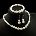 White Pearl Look Necklace Bracelet and Earring Jewelry Set view 2