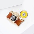 Enamel Camera Brooch Gold Tone Flash Crystal Accent Pin view 3