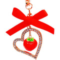 Jeweled Double Heart and Persimmon Keychains with Red Bow Accent view 5