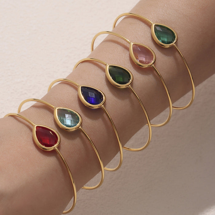 Open Cuff Bangle Gold Stainless Teardrop Czech Glass Colors