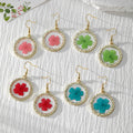 Gold Round Frame Pressed Flower Resin Drop Earrings view 1