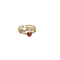 Gold Open Adjustable Red Heart Ring Pearl CZ Flower view 5