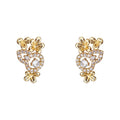 Gold Gourd Flower Stud Earrings Clear Pave Crystal Centers view 5