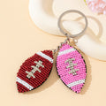 Pink And Burgundy Beaded Football Charm Keychain With Rhinestone Accents view 3