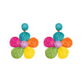 Multicolor Woven Disc Flower Drop Earrings with Polished Metal Accents view 5