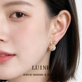 Gold Pave Bow Pearl Cluster Round Stud Earrings Pair view 2