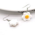 Silver Tone White Flower Shaped Fried Egg Hook Earrings view 3