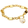 Gold Plated Square Link Chain Pearl Charm Bracelet view 5