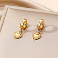 Gold Tone Heart Feather Leaf and Triangle Huggie Drop Earrings view 2