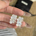 Gold and Silver Triple Flower Cluster Stud Earrings view 4