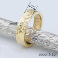Engraved Floral Scroll Wide Band With Round Accent In Two Metal Tones view 4
