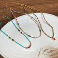 Turquoise Seed Bead And Earth Tone Crystal Drop Necklaces view 3