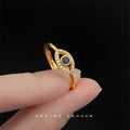 Gold-Tone Blue Center Crystal Eye Open Adjustable Ring view 3