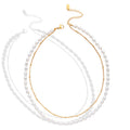 Gold Double Layer Freshwater Pearl and Chain Necklace view 5