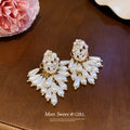 White Pearl and Crystal Cluster Statement Stud Earrings view 4