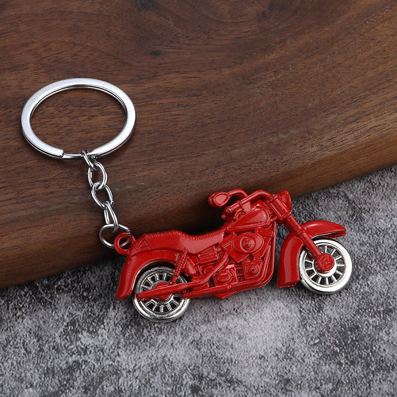 Large Color Motorcycle Metal Keychain with Movable Wheel Pendant
