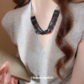 Black Cord Necklace With Layered Tube Beads Pendant Jewelry view 1