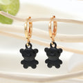 Gold Tone Enamel Bear Charm Huggie Drop Earrings in Six Colors view 4