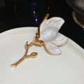 Gold Stem Enamel Magnolia Flower Brooches White and Blue view 6