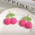 Eight Color Woven Double Cherry Gold Tone Hook Earrings view 12