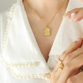 Gold Arched Madonna and Child Relief Pendant Necklace view 4