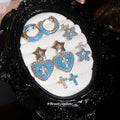 Blue Heart Star And Cross Mix Stud Earrings Statement Jewelry Pair view 1
