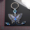 Silver Tone Openwork Butterfly Blue Evil Eye Beaded Split Ring Keychain view 3