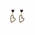 Black Heart Stud Gold Open Heart Drop Earrings Braided Edge view 5