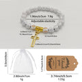 White Cross Bead Stretch Bracelet Gold Cross Charm view 2