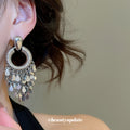 Silver Tone Textured Circle Fringe Drop Earrings With Disc Charms view 3