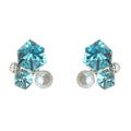Silver Tone Aqua Cube White Pearl And Clear Stone Stud Earrings view 5