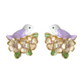 Gold Enamel Bird Camellia Flower Zircon Stud Earrings view 5
