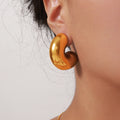 Chunky Glossy C-Shape Metal Stud Earrings Gold Steel Tones view 3