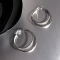 Layered Round Metal Hoop Earrings in Gold and Silver Tones view 4