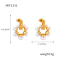 Gold Open Ring Pearl Cluster Stud Earrings Hammered Posts view 6